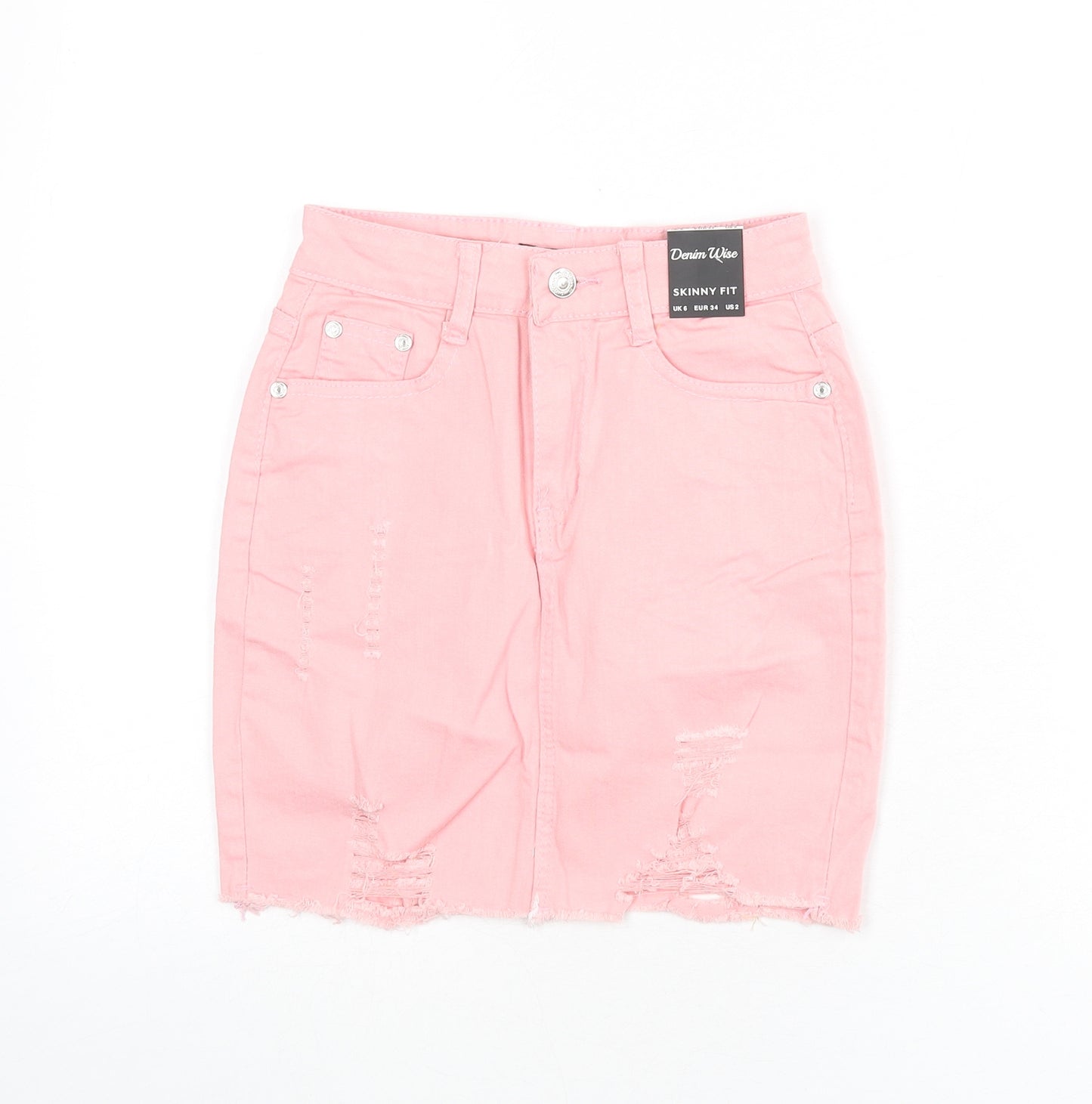 Denim Wise Womens Pink Cotton Bandage Skirt Size 6 Zip - Distressed Denim, Skinny