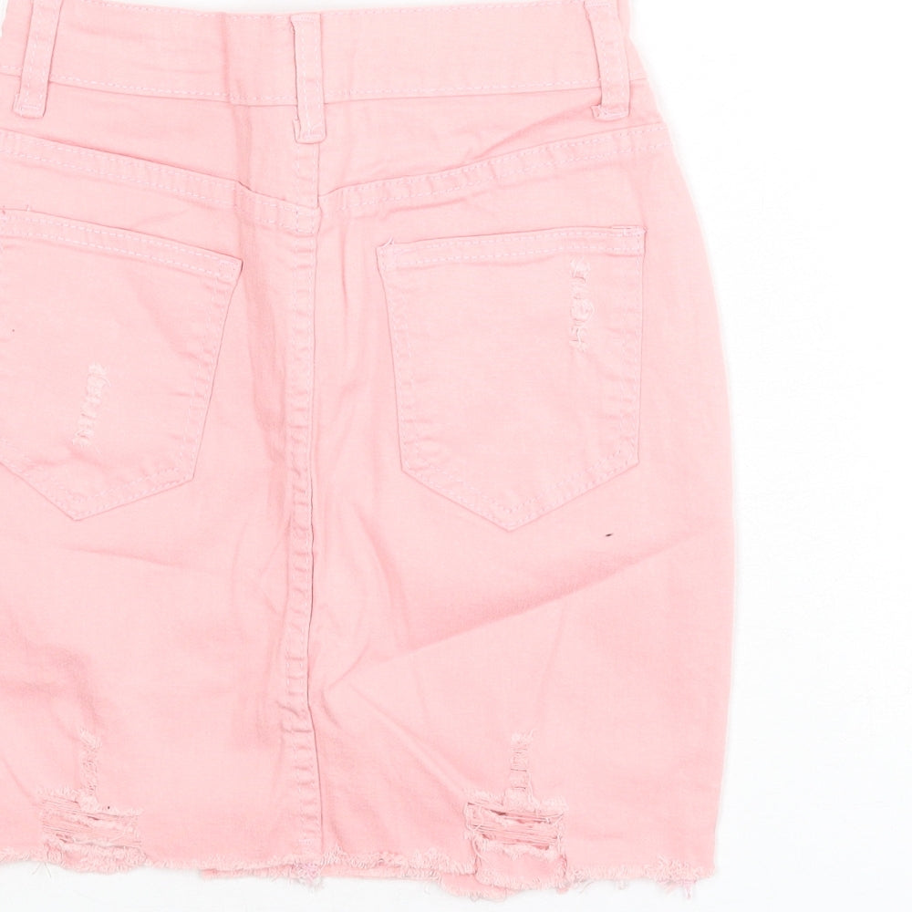Denim Wise Womens Pink Cotton Bandage Skirt Size 6 Zip - Distressed Denim, Skinny