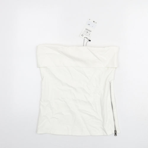 Zara Womens White Polyester Basic T-Shirt Size L Off the Shoulder