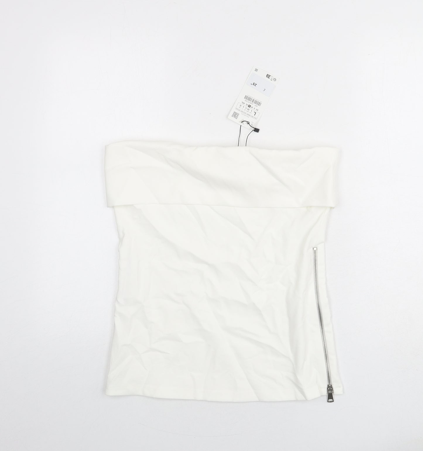 Zara Womens White Polyester Basic T-Shirt Size L Off the Shoulder