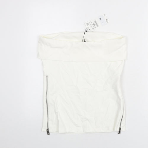 Zara Womens White Polyester Basic T-Shirt Size L Off the Shoulder