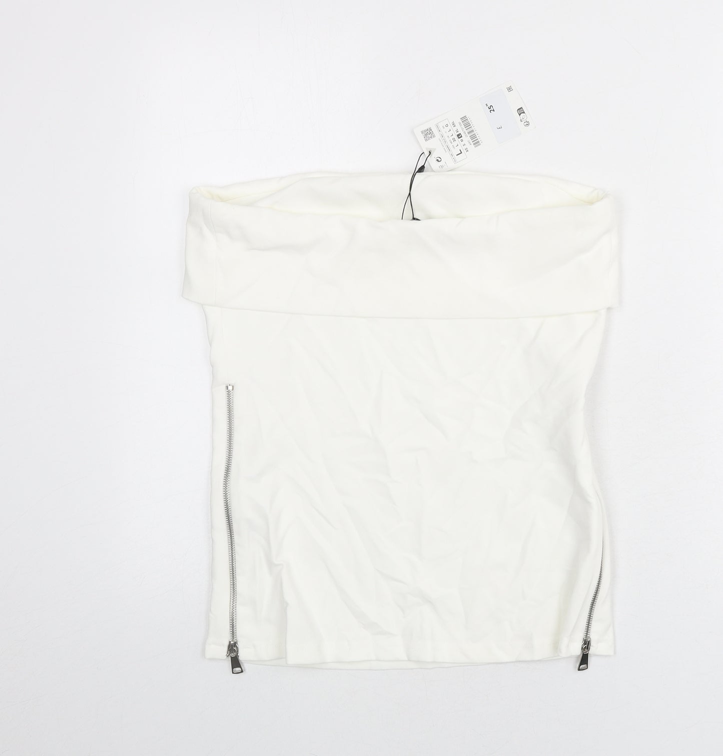 Zara Womens White Polyester Basic T-Shirt Size L Off the Shoulder