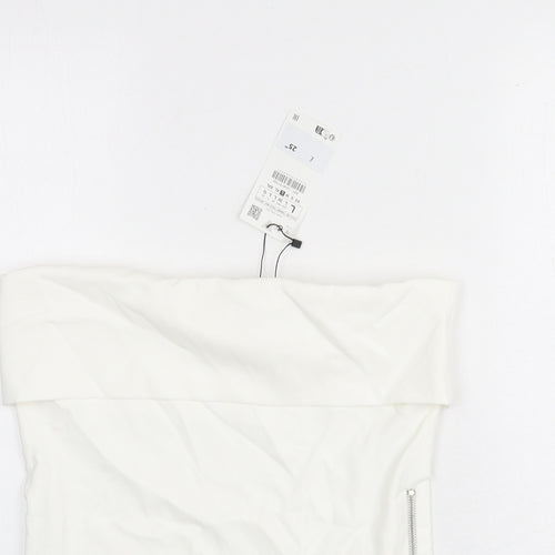 Zara Womens White Polyester Basic T-Shirt Size L Off the Shoulder