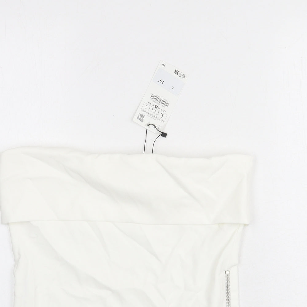 Zara Womens White Polyester Basic T-Shirt Size L Off the Shoulder