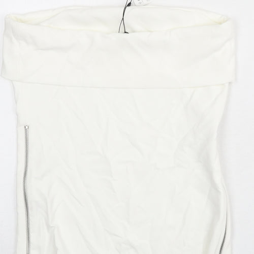Zara Womens White Polyester Basic T-Shirt Size L Off the Shoulder