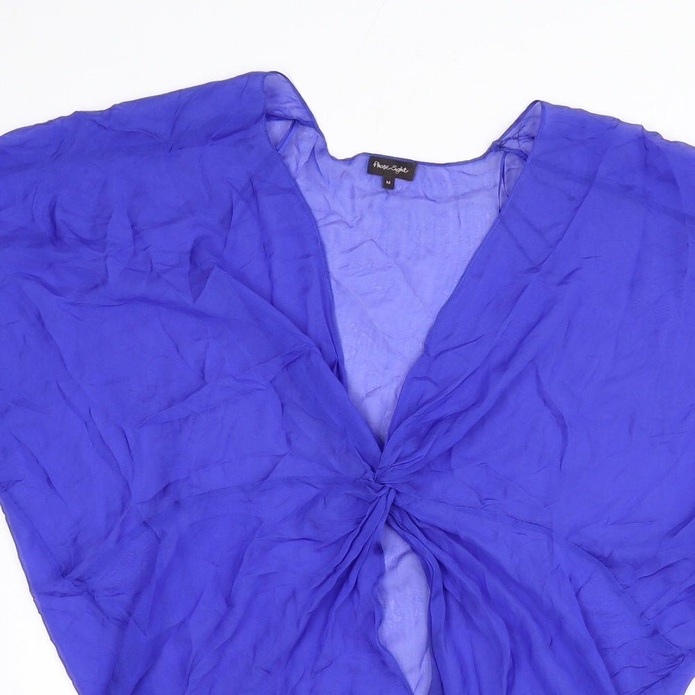Phase Eight Womens Blue Silk Tunic Blouse Size M V-Neck - Knot Front