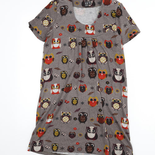 Izabel London Womens Brown Geometric Polyester A-Line Size 8 Scoop Neck Pullover - Owls