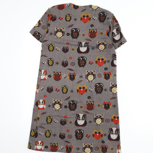 Izabel London Womens Brown Geometric Polyester A-Line Size 8 Scoop Neck Pullover - Owls