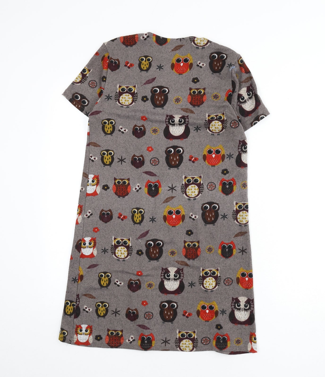 Izabel London Womens Brown Geometric Polyester A-Line Size 8 Scoop Neck Pullover - Owls