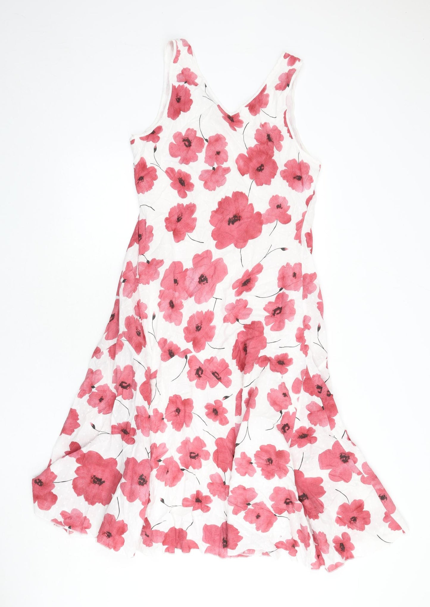 mia mod Womens White Floral 100% Cotton Fit & Flare Size 16 V-Neck Pullover