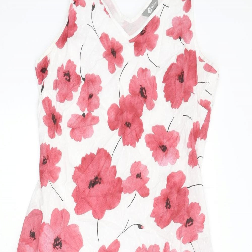 mia mod Womens White Floral 100% Cotton Fit & Flare Size 16 V-Neck Pullover