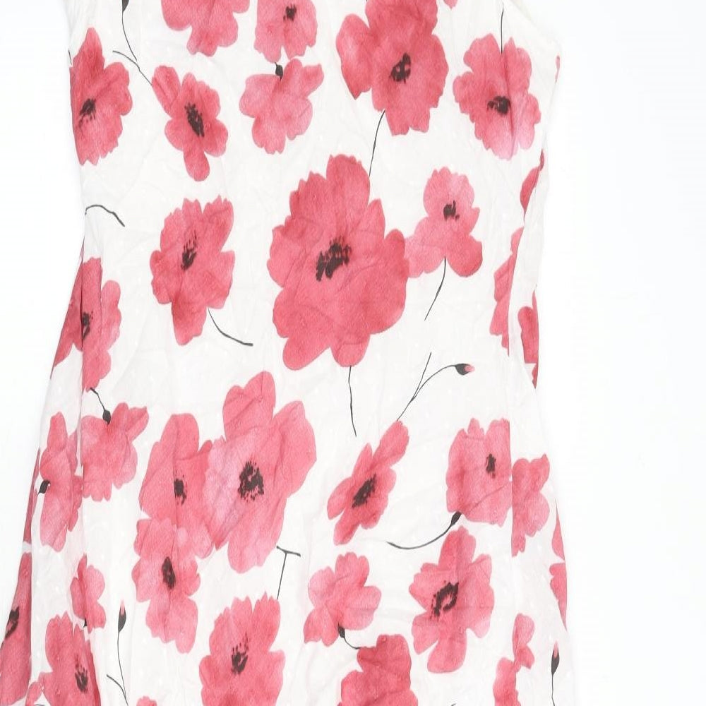 mia mod Womens White Floral 100% Cotton Fit & Flare Size 16 V-Neck Pullover