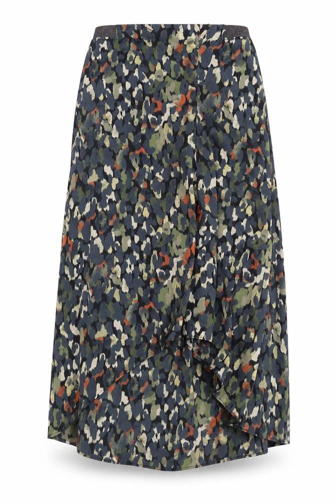 Front view of Trend women’s multicoloured geometric polyester a-line skirt, size UK 28, in