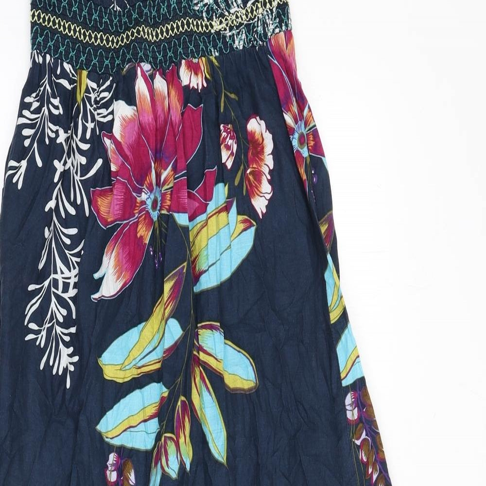 AX Paris Womens Blue Floral 100% Cotton Maxi Size 12 Off the Shoulder Pullover