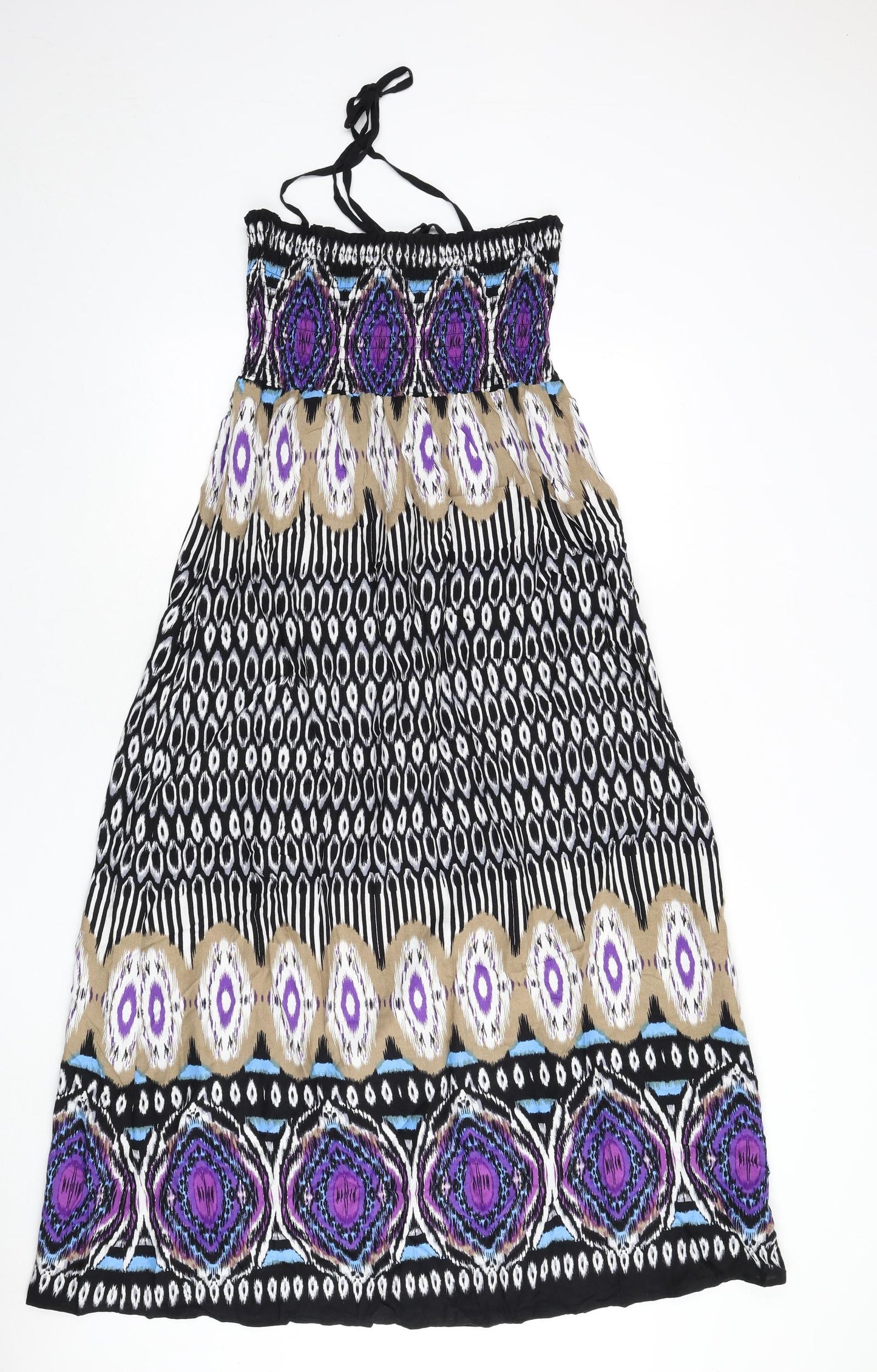 Marks and Spencer Womens Multicoloured Geometric Viscose Maxi Size 12 Halter Tie