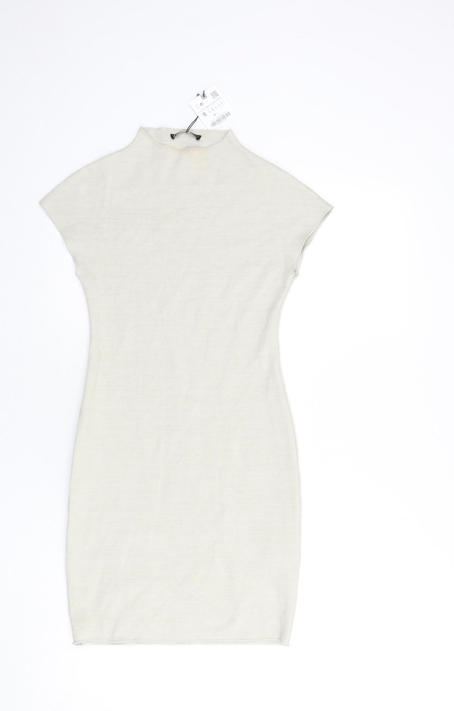 Zara Womens Beige Viscose Bodycon Size S Round Neck Pullover