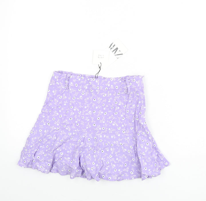 Zara Womens Purple Floral Viscose Flare Skirt Size S Zip