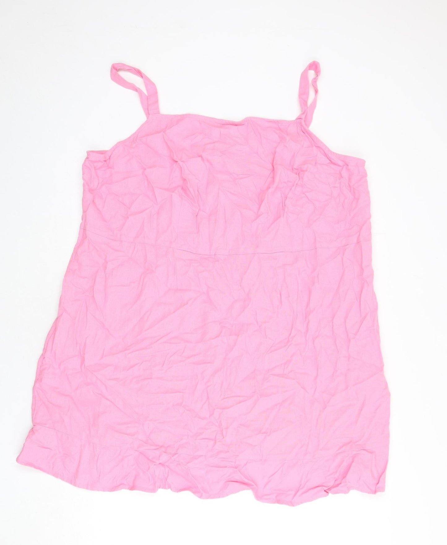 Marks and Spencer Womens Pink Linen Mini Size 22 Square Neck Zip