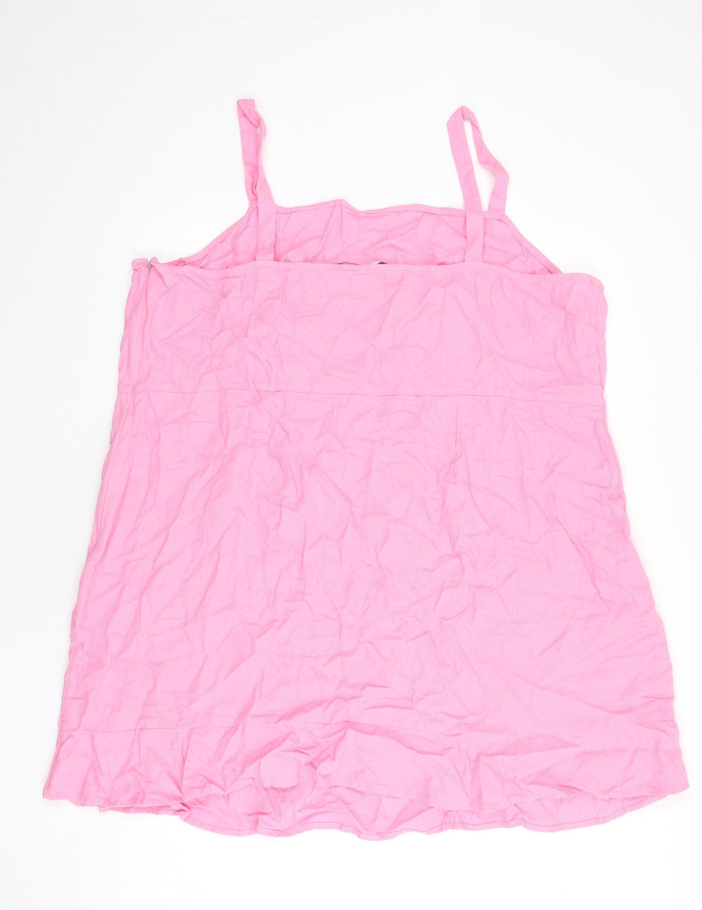 Marks and Spencer Womens Pink Linen Mini Size 22 Square Neck Zip