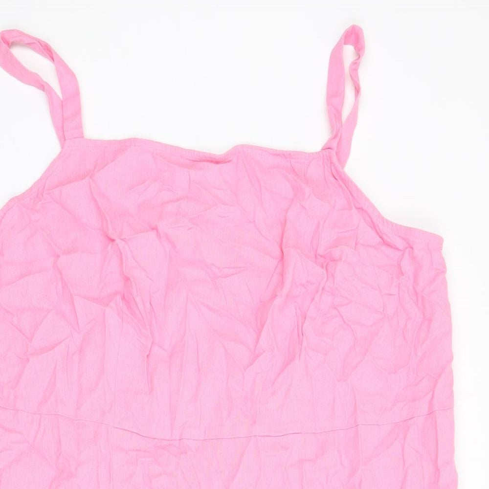 Marks and Spencer Womens Pink Linen Mini Size 22 Square Neck Zip