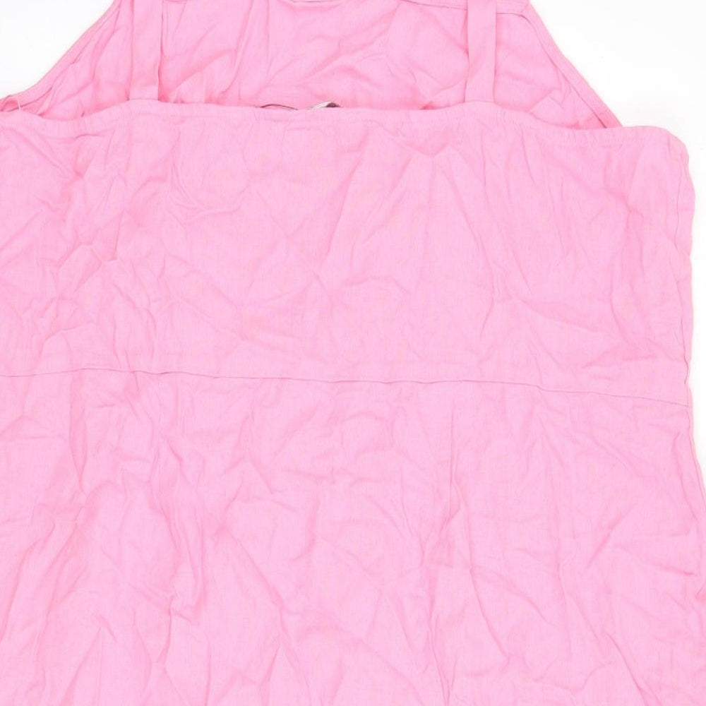 Marks and Spencer Womens Pink Linen Mini Size 22 Square Neck Zip