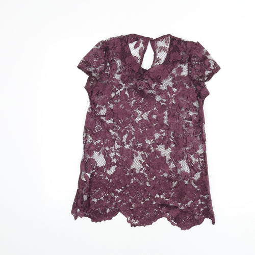 Warehouse Womens Purple Polyester Basic T-Shirt Size 8 Collared - Beaded Detail
