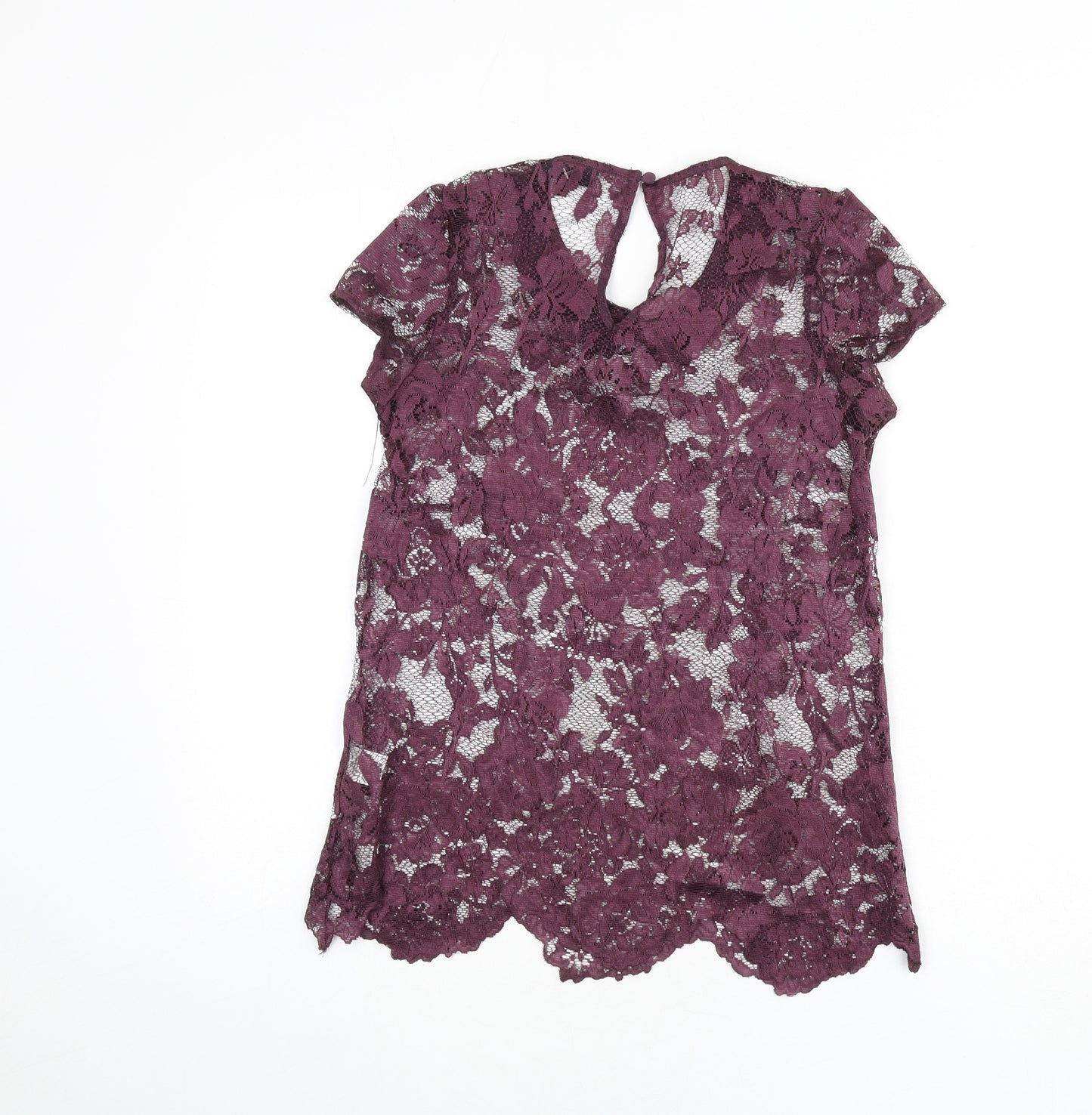 Warehouse Womens Purple Polyester Basic T-Shirt Size 8 Collared - Beaded Detail
