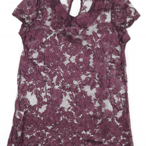 Warehouse Womens Purple Polyester Basic T-Shirt Size 8 Collared - Beaded Detail