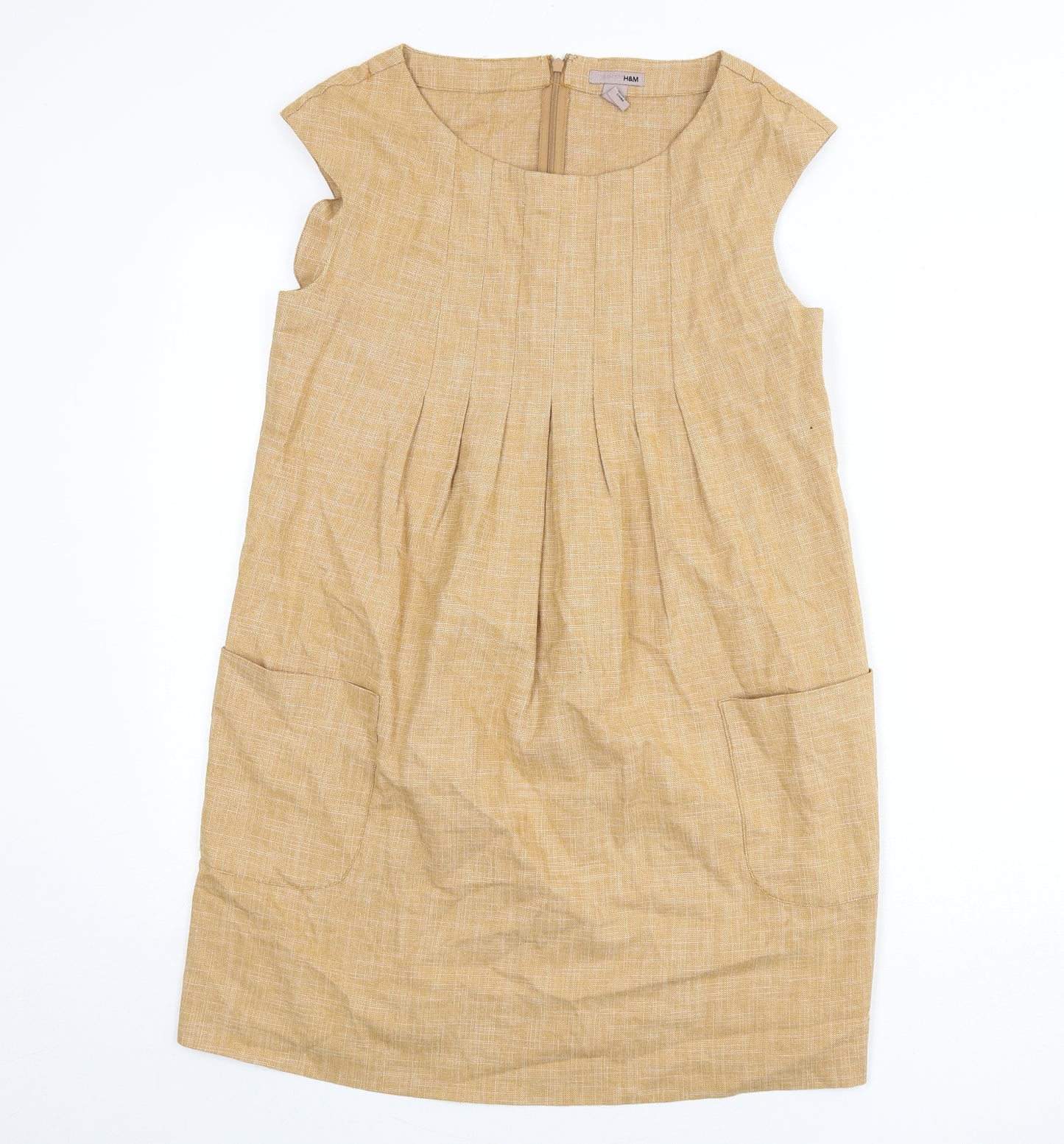 H&M Womens Yellow Cotton A-Line Size 12 Scoop Neck Zip