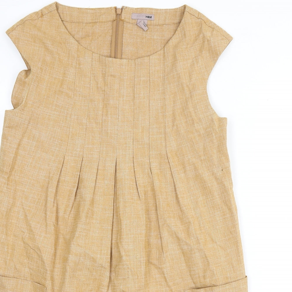 H&M Womens Yellow Cotton A-Line Size 12 Scoop Neck Zip