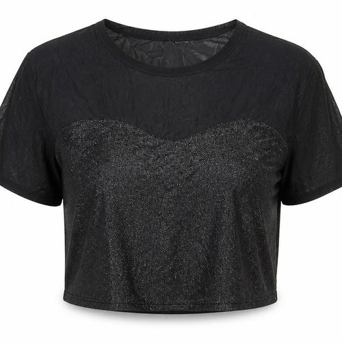 Divided by H&M Womens Black Polyamide Cropped T-Shirt Size S Round Neck - Sparkle