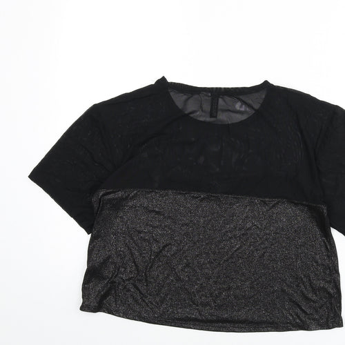 Divided by H&M Womens Black Polyamide Cropped T-Shirt Size S Round Neck - Sparkle