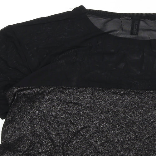 Divided by H&M Womens Black Polyamide Cropped T-Shirt Size S Round Neck - Sparkle