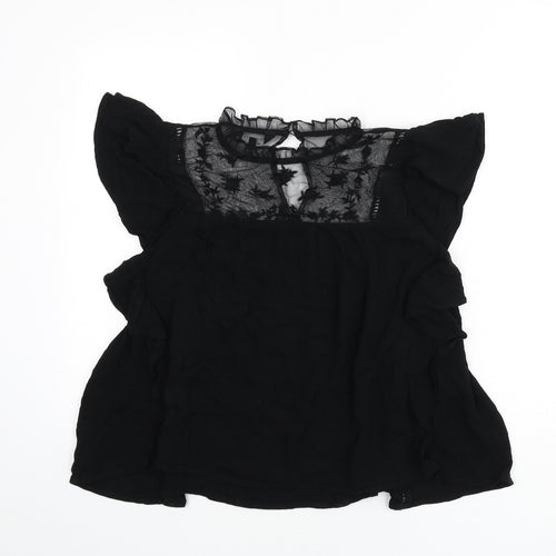 New Look Womens Black Viscose Basic Blouse Size 14 Mock Neck - Ruffle, Lace