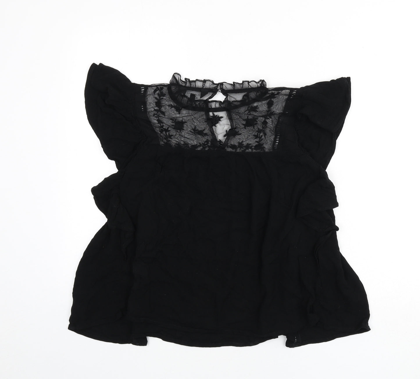 New Look Womens Black Viscose Basic Blouse Size 14 Mock Neck - Ruffle, Lace