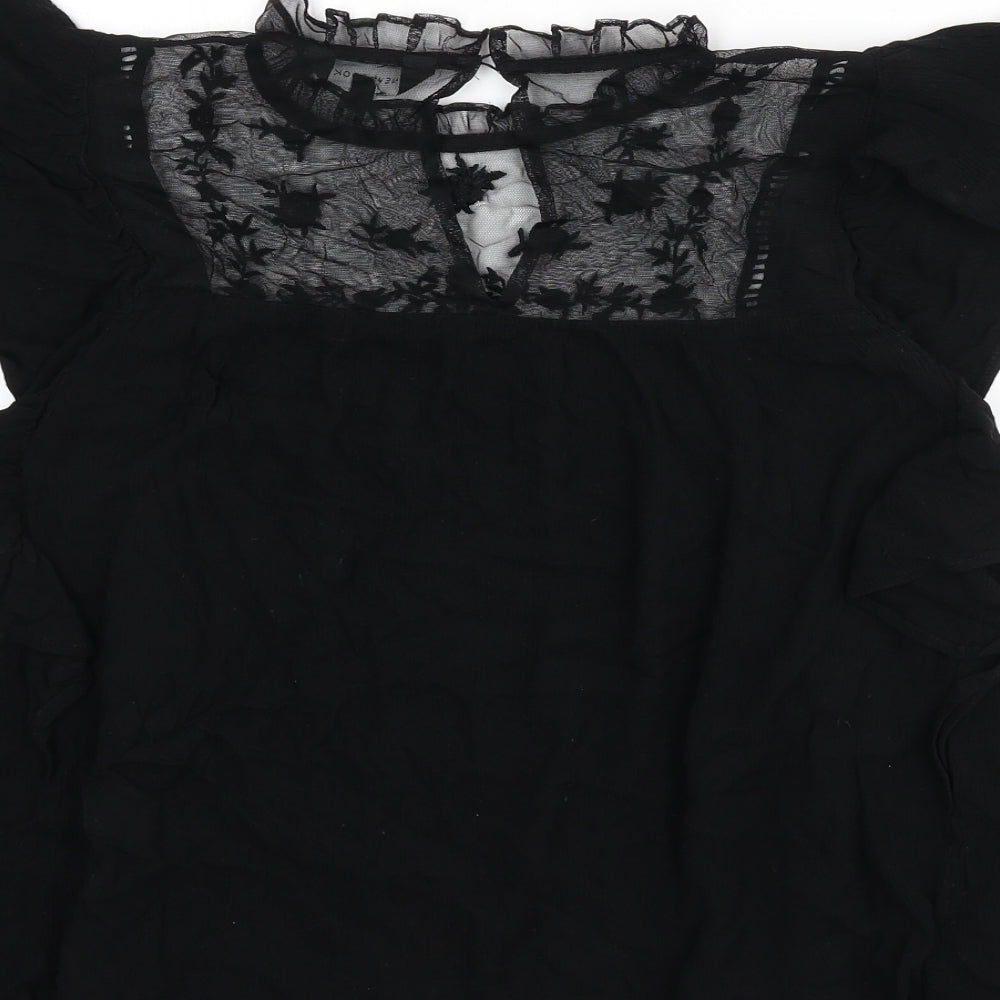 New Look Womens Black Viscose Basic Blouse Size 14 Mock Neck - Ruffle, Lace