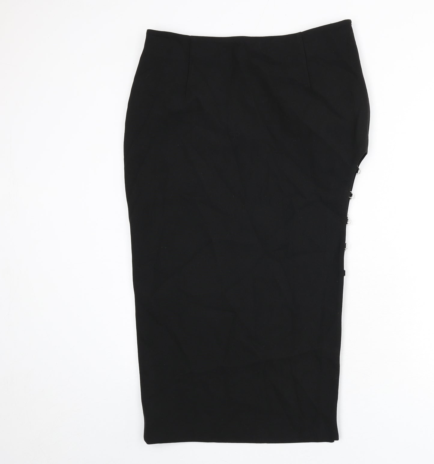 Zara Womens Black Polyester Straight & Pencil Skirt Size XL Zip - Side Cut Out Detail