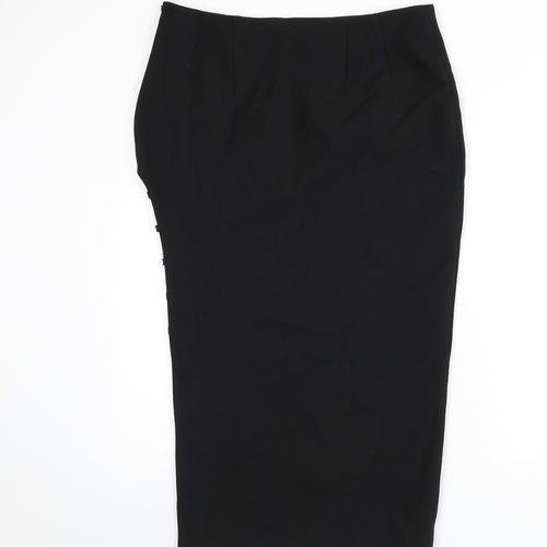 Zara Womens Black Polyester Straight & Pencil Skirt Size XL Zip - Side Cut Out Detail