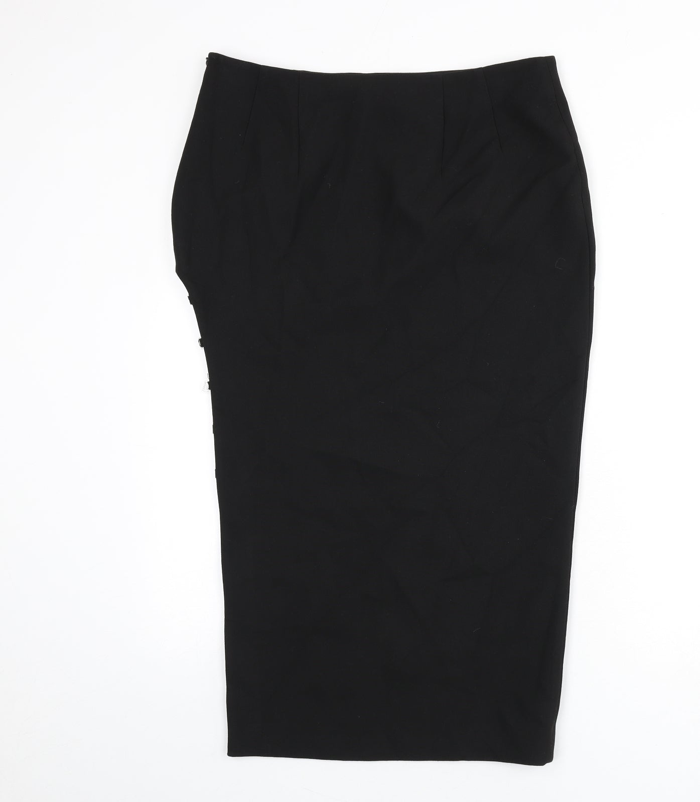 Zara Womens Black Polyester Straight & Pencil Skirt Size XL Zip - Side Cut Out Detail