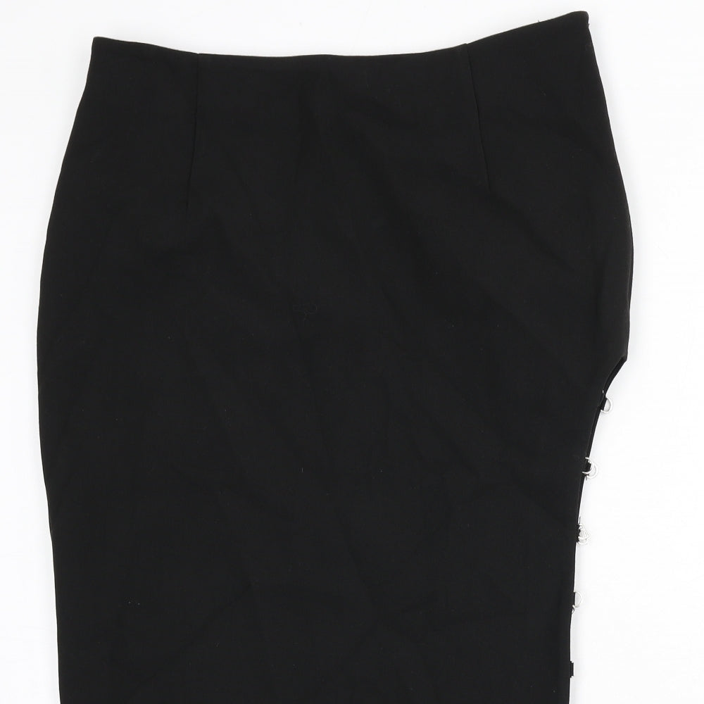 Zara Womens Black Polyester Straight & Pencil Skirt Size XL Zip - Side Cut Out Detail