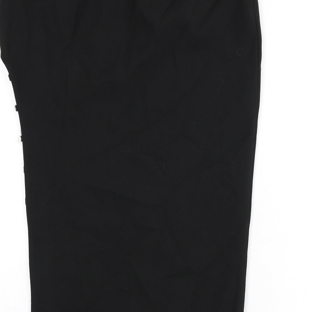 Zara Womens Black Polyester Straight & Pencil Skirt Size XL Zip - Side Cut Out Detail