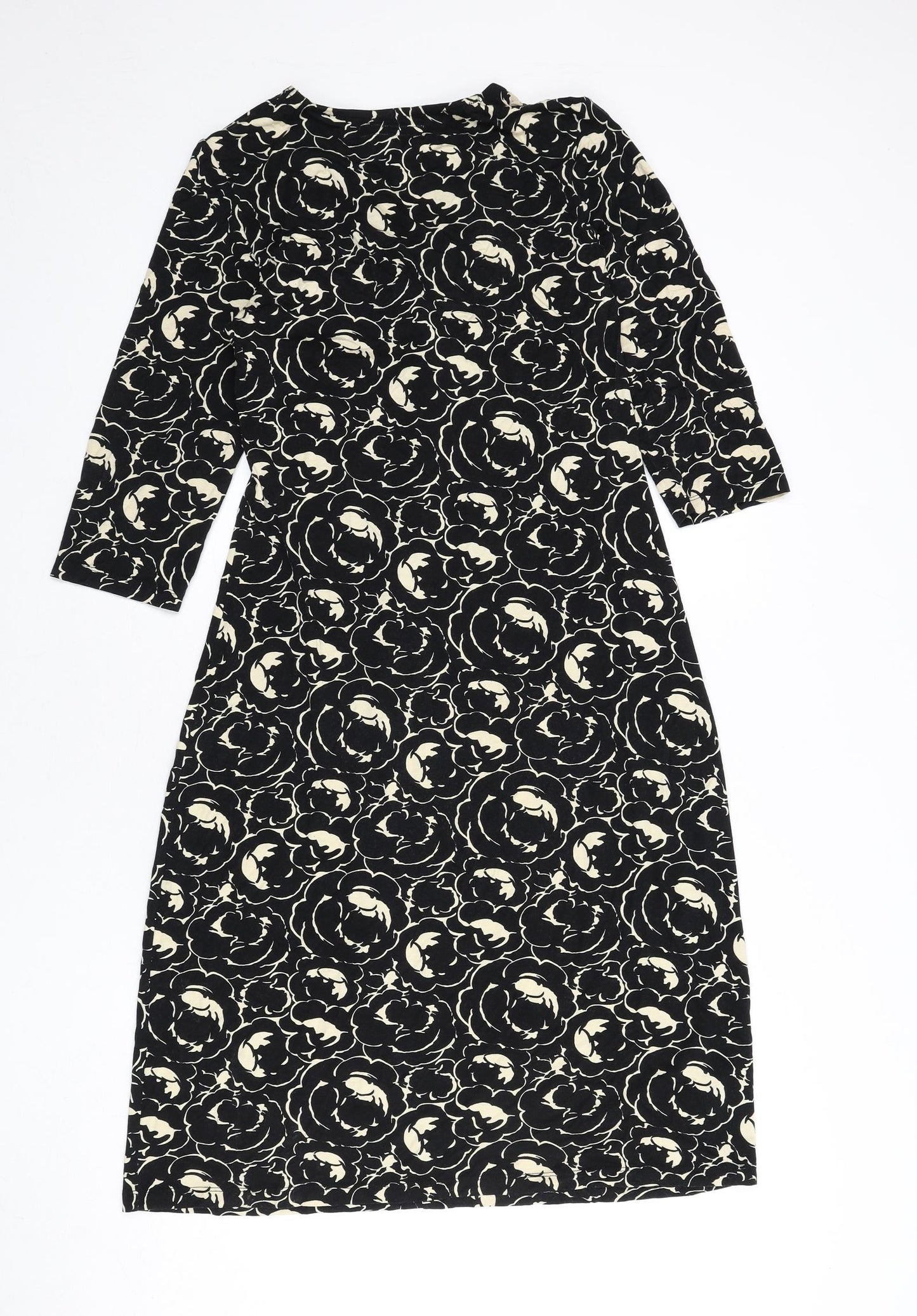 L.K. Bennett Womens Black Floral Viscose A-Line Size 12 V-Neck Pullover
