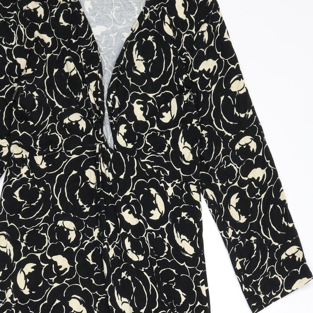 L.K. Bennett Womens Black Floral Viscose A-Line Size 12 V-Neck Pullover