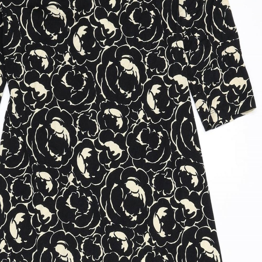 L.K. Bennett Womens Black Floral Viscose A-Line Size 12 V-Neck Pullover