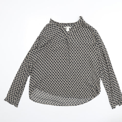 H&M Womens Grey Geometric Polyester Basic Blouse Size 12 V-Neck