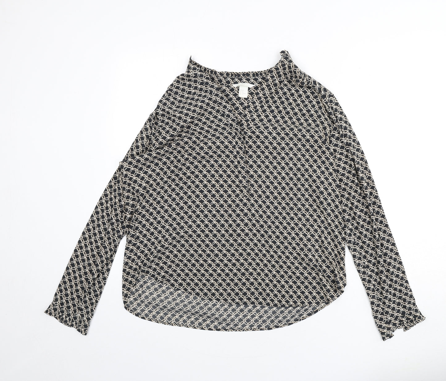 H&M Womens Grey Geometric Polyester Basic Blouse Size 12 V-Neck