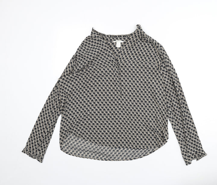 H&M Womens Grey Geometric Polyester Basic Blouse Size 12 V-Neck