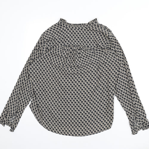 H&M Womens Grey Geometric Polyester Basic Blouse Size 12 V-Neck