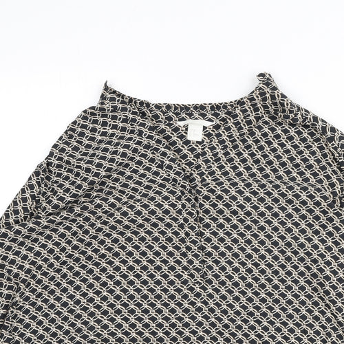 H&M Womens Grey Geometric Polyester Basic Blouse Size 12 V-Neck