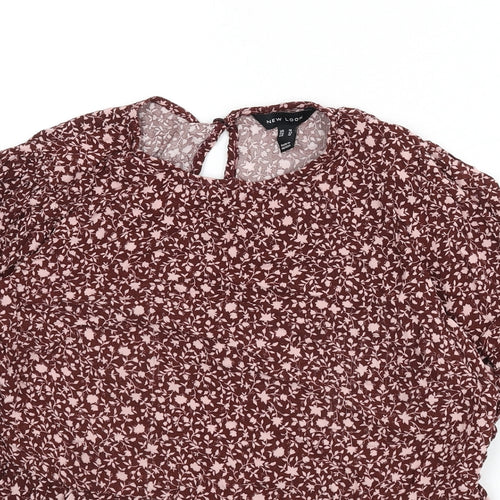 New London Womens Red Floral Viscose Cropped Blouse Size 14 Round Neck